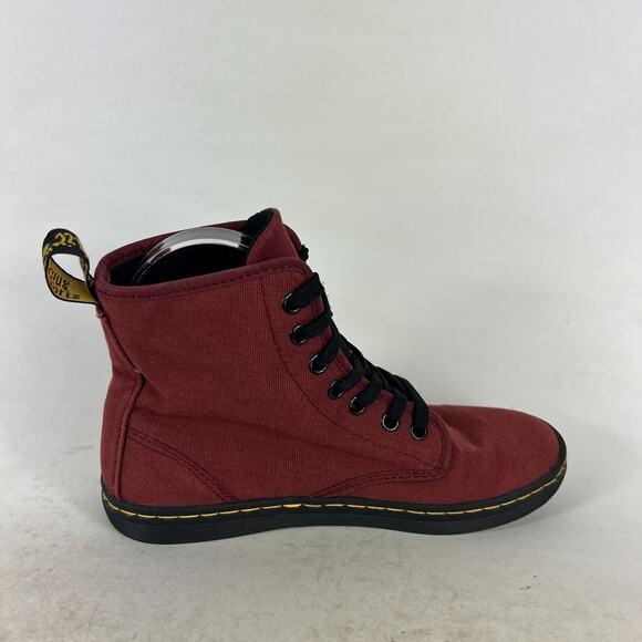 Dr. Martens Shoreditch Ankle Booties Women's 6 Red Canvas Lace-Up High Top AW004 - Picture 3 of 9